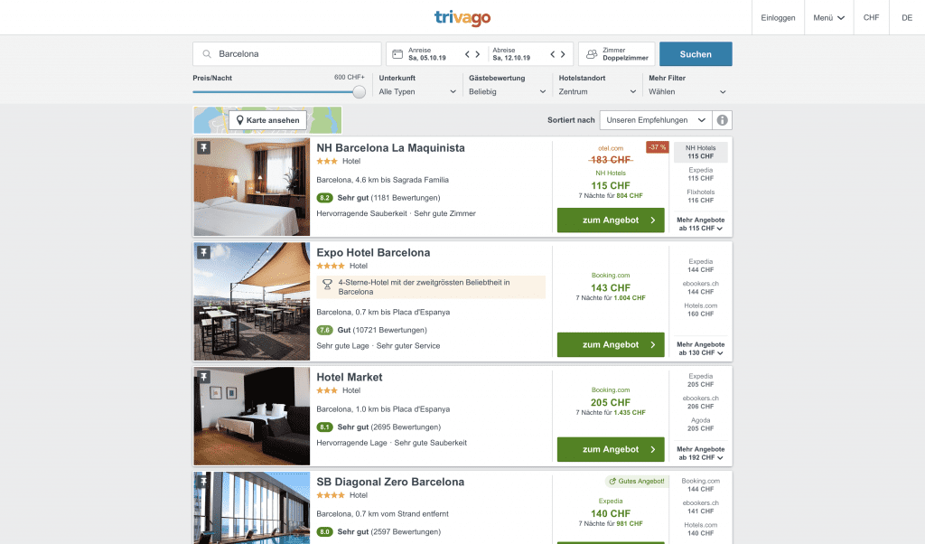 Progressive Web Apps Example No. 1 - Trivago